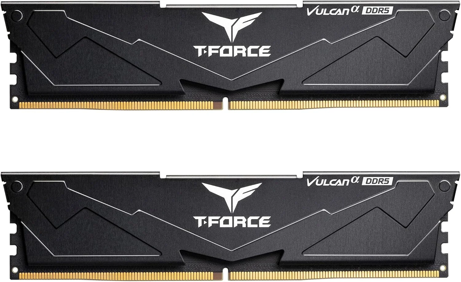 رم دسکتاپ TEAMGROUP T-Force Vulcan Alpha DDR5 با ظرفیت 32 گیگابایت (2x16GB) 6000MHz (PC5-48000) CL38، رم بهینه شده AMD، رنگ مشکی مدل FLABD532G6000HC38JDC01