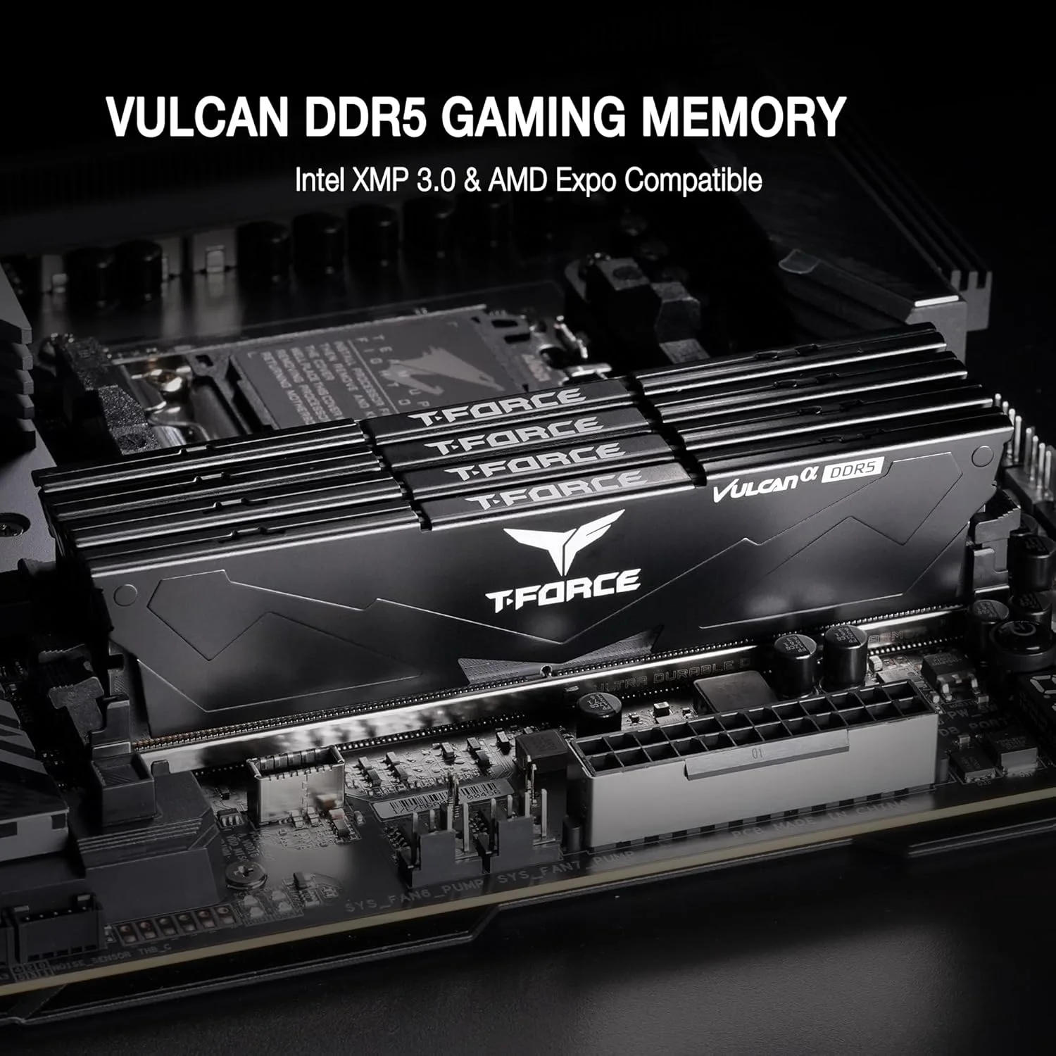 رم دسکتاپ TEAMGROUP T-Force Vulcan Alpha DDR5 با ظرفیت 32 گیگابایت (2x16GB) 6000MHz (PC5-48000) CL38، رم بهینه شده AMD، رنگ مشکی مدل FLABD532G6000HC38JDC01 رم دسکتاپ TEAMGROUP T-Force Vulcan Alpha DDR5 با ظرفیت 32 گیگابایت (2x16GB) 6000MHz (PC5-48000) CL38، رم بهینه شده AMD، رنگ مشکی مدل FLABD532G6000HC38JDC01