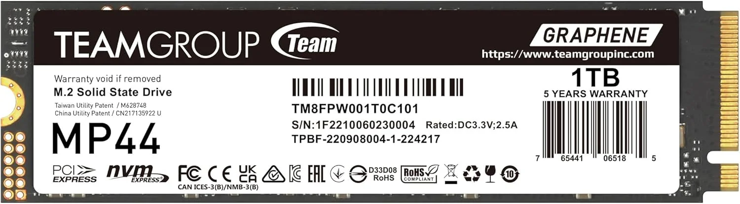 حافظه اس اس دی TEAMGROUP مدل Team MP44 M.2 با ظرفیت 1 ترابایت، PCIe G4x4 2280، رنگ مشکی