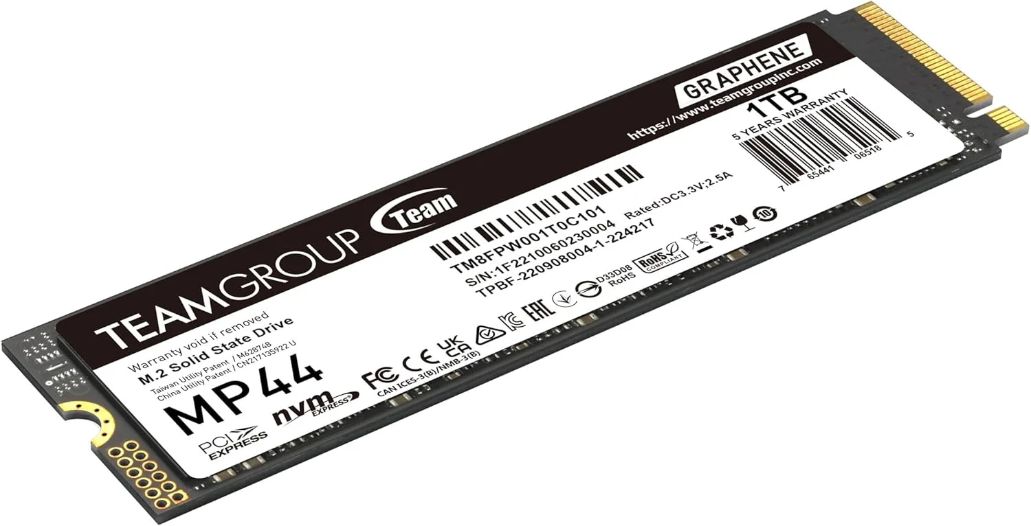 حافظه اس اس دی TEAMGROUP مدل Team MP44 M.2 با ظرفیت 1 ترابایت، PCIe G4x4 2280، رنگ مشکی حافظه اس اس دی TEAMGROUP مدل Team MP44 M.2 با ظرفیت 1 ترابایت، PCIe G4x4 2280، رنگ مشکی