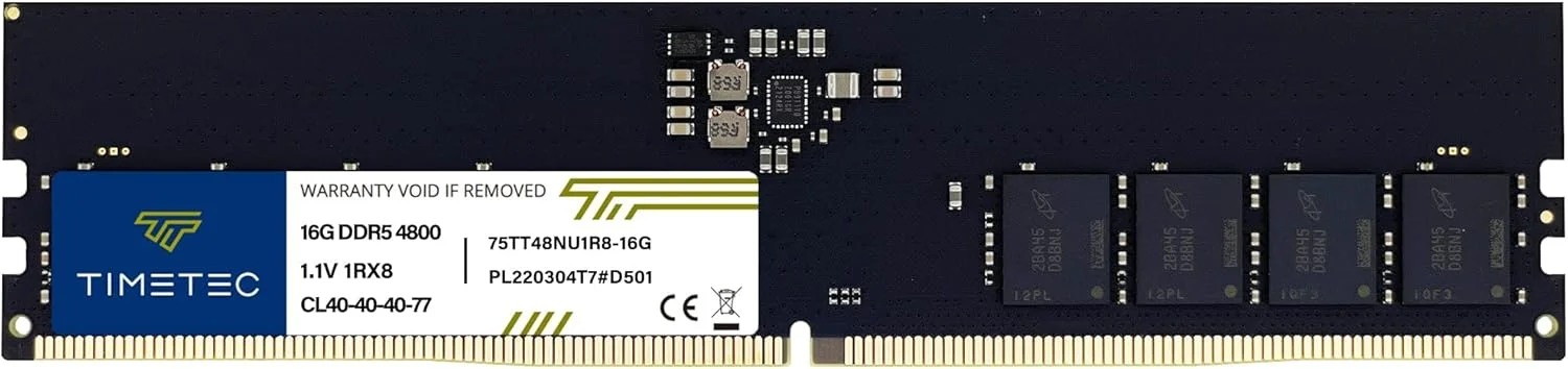 تایمتک 16 گیگابایت DDR5 4800MHz PC5-38400 بدون بافر Non-ECC 1.1V CL40 1Rx8 تک ردیفه 288 پین UDIMM حافظه رم دسکتاپ (16 گیگابایت)