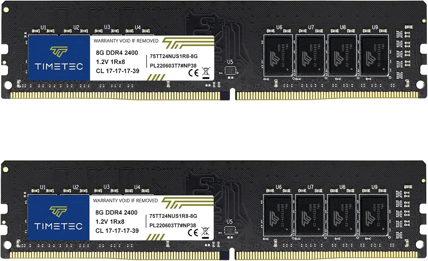 کیت 16 گیگابایتی (2x8GB) Timetec DDR4 2400MHz PC4-19200 Non-ECC Unbuffered 1.2V CL17 1Rx8 Single Rank 288 Pin UDIMM حافظه رم کامپیوتر رومیزی (کیت 16 گیگابایتی (2x8GB))