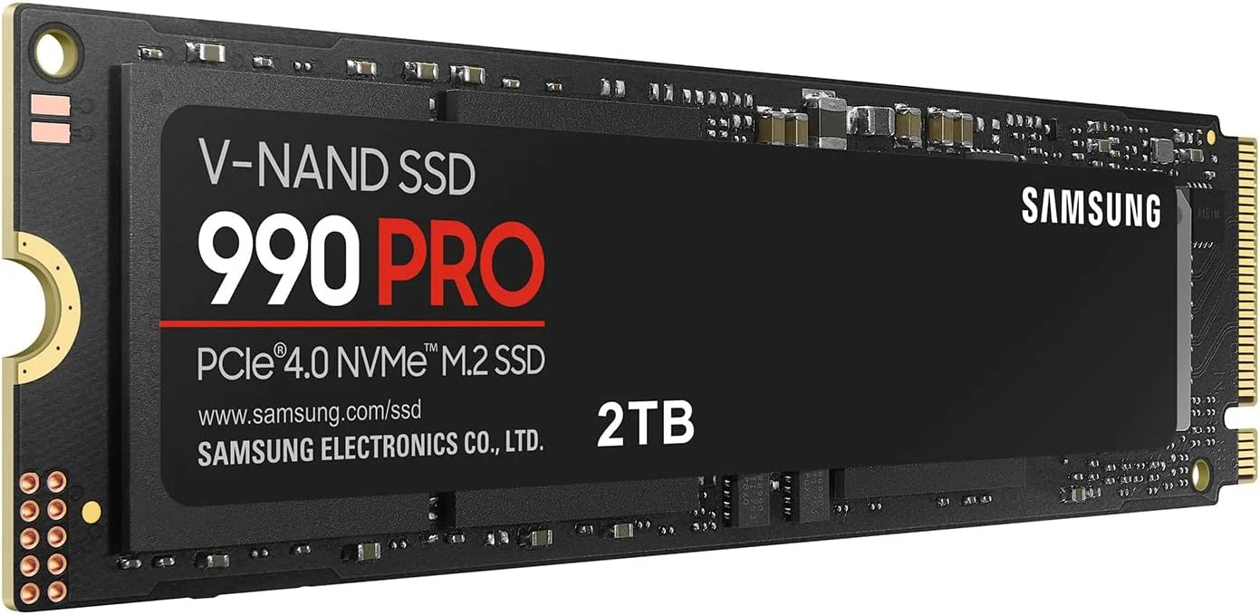 حافظه اس اس دی 2 ترابایتی سامسونگ 990 PRO PCIe 4.0 M.2 2280، سرعت خواندن ترتیبی تا 7,450 مگابایت بر ثانیه برای محاسبات پیشرفته، بازی و ایستگاه های کاری سنگین، مدل MZ-V9P2T0B/AM