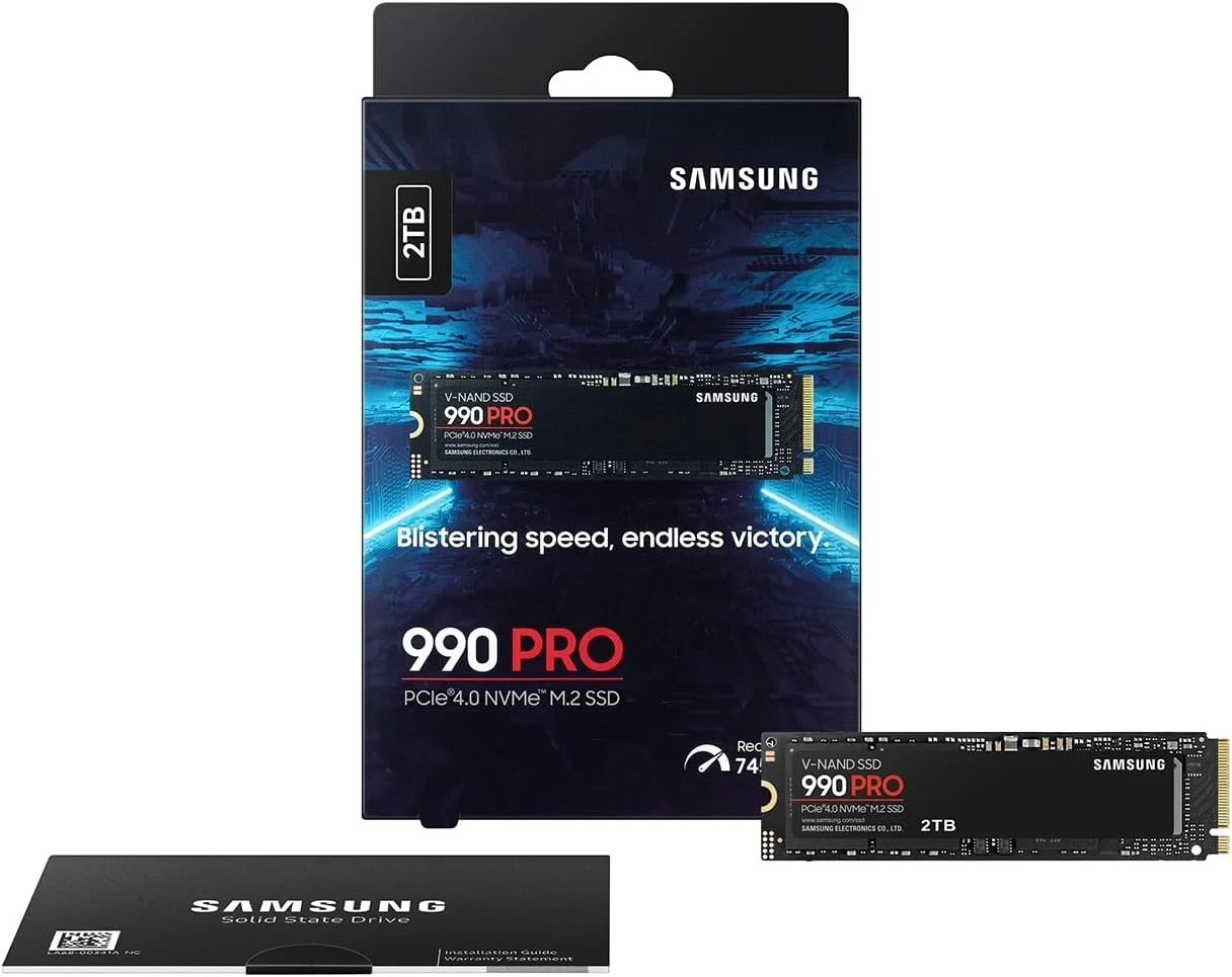 حافظه اس اس دی 2 ترابایتی سامسونگ 990 PRO PCIe 4.0 M.2 2280، سرعت خواندن ترتیبی تا 7,450 مگابایت بر ثانیه برای محاسبات پیشرفته، بازی و ایستگاه های کاری سنگین، مدل MZ-V9P2T0B/AM
