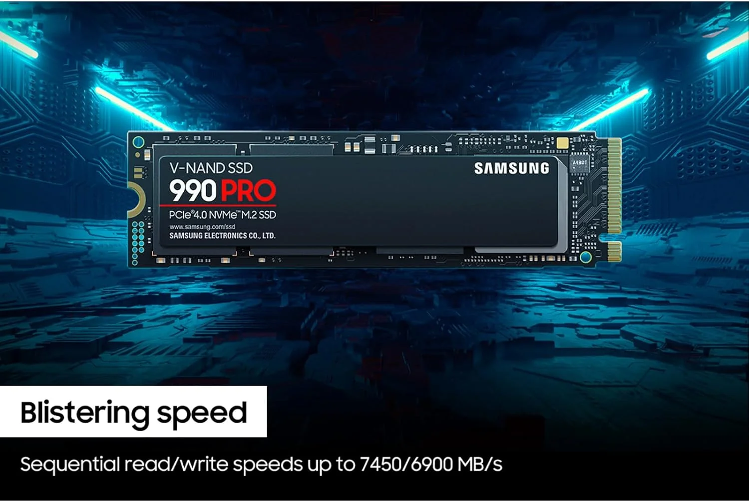 حافظه اس اس دی 2 ترابایتی سامسونگ 990 PRO PCIe 4.0 M.2 2280، سرعت خواندن ترتیبی تا 7,450 مگابایت بر ثانیه برای محاسبات پیشرفته، بازی و ایستگاه های کاری سنگین، مدل MZ-V9P2T0B/AM