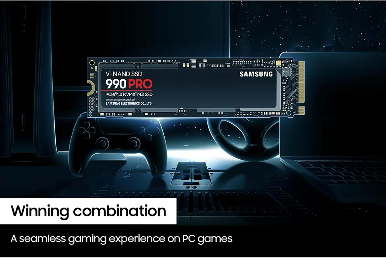 حافظه اس اس دی 2 ترابایتی سامسونگ 990 PRO PCIe 4.0 M.2 2280، سرعت خواندن ترتیبی تا 7,450 مگابایت بر ثانیه برای محاسبات پیشرفته، بازی و ایستگاه های کاری سنگین، مدل MZ-V9P2T0B/AM
