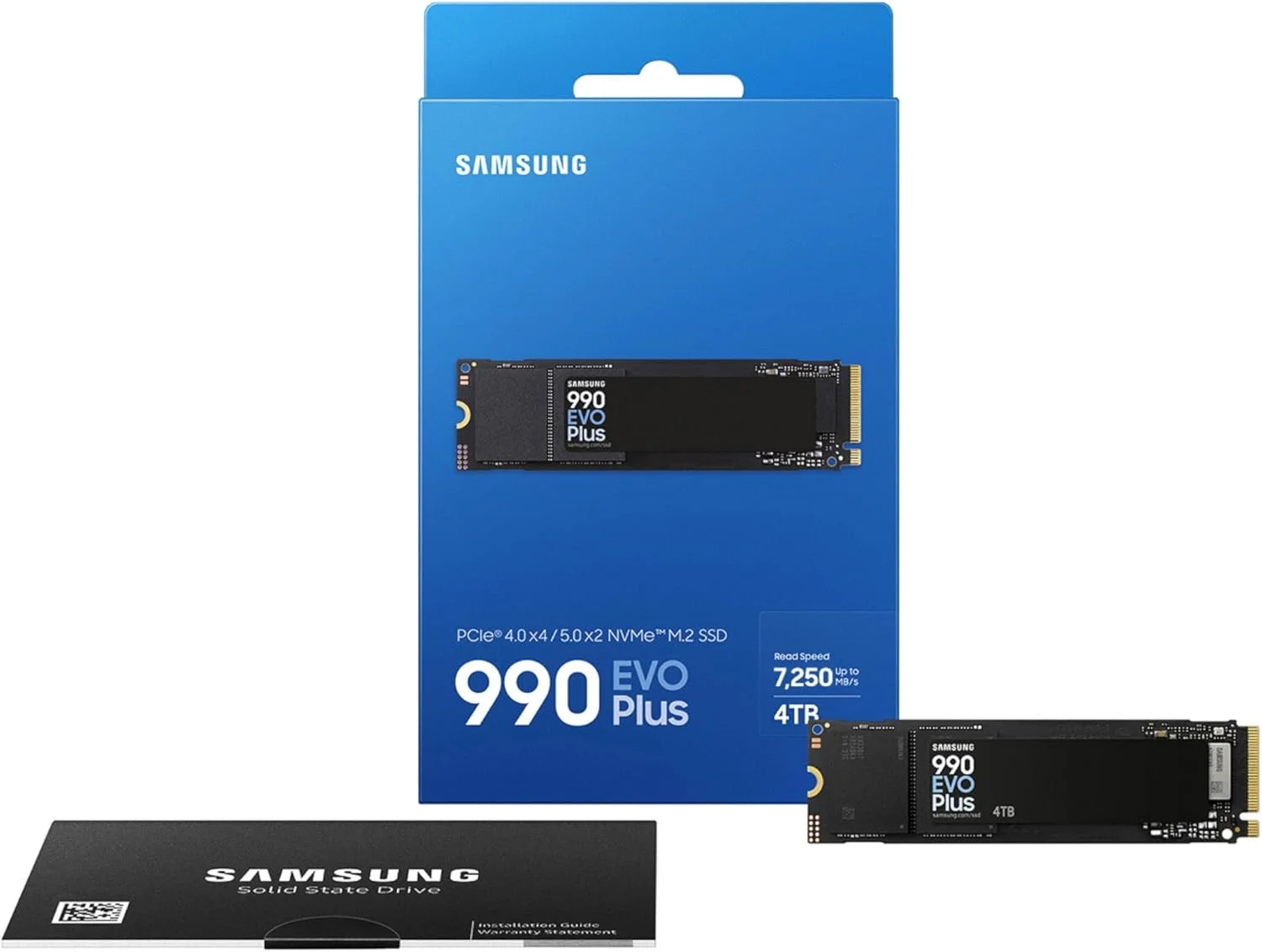 حافظه اس اس دی SAMSUNG 990 EVO Plus با ظرفیت 4 ترابایت، PCIe 4.0 x4 M.2 2280، سرعت تا 7250 مگابایت بر ثانیه، ارتقاء فضای ذخیره سازی برای کامپیوتر/لپ تاپ، فناوری HMB و Intelligent Turbowrite (MZ-V9S4T0B/AM)