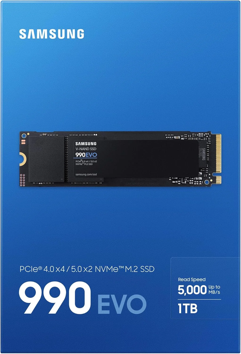 حافظه اس اس دی سامسونگ 990 EVO NVMe M.2 با ظرفیت 1 ترابایت، PCIe 4.0 x4 / PCIe 5.0 x2، NVMe 2.0 (2280)، سرعت خواندن/نوشتن تا 5000/4200 مگابایت بر ثانیه، اس اس دی داخلی (درایو حالت جامد)، MZ-V9E1T0BW حافظه اس اس دی سامسونگ 990 EVO NVMe M.2 با ظرفیت 1 ترابایت، PCIe 4.0 x4 / PCIe 5.0 x2، NVMe 2.0 (2280)، سرعت خواندن/نوشتن تا 5000/4200 مگابایت بر ثانیه، اس اس دی داخلی (درایو حالت جامد)، MZ-V9E1T0BW