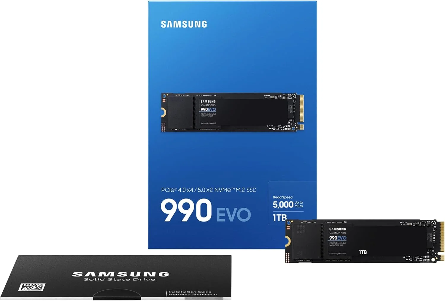 حافظه اس اس دی سامسونگ 990 EVO NVMe M.2 با ظرفیت 1 ترابایت، PCIe 4.0 x4 / PCIe 5.0 x2، NVMe 2.0 (2280)، سرعت خواندن/نوشتن تا 5000/4200 مگابایت بر ثانیه، اس اس دی داخلی (درایو حالت جامد)، MZ-V9E1T0BW حافظه اس اس دی سامسونگ 990 EVO NVMe M.2 با ظرفیت 1 ترابایت، PCIe 4.0 x4 / PCIe 5.0 x2، NVMe 2.0 (2280)، سرعت خواندن/نوشتن تا 5000/4200 مگابایت بر ثانیه، اس اس دی داخلی (درایو حالت جامد)، MZ-V9E1T0BW