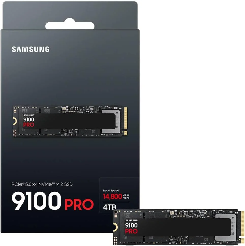 حافظه اس اس دی سامسونگ 9100 PRO با ظرفیت 4 ترابایت، PCIe 5.0x4 M.2 2280، سرعت خواندن ترتیبی تا 14800 مگابایت بر ثانیه، بهترین برای محاسبات هوش مصنوعی، بازی و ایستگاه های کاری سنگین (MZ VAP4T0B/AM)