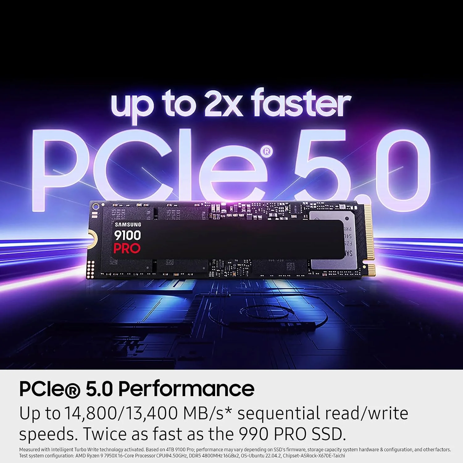 حافظه اس اس دی سامسونگ 9100 PRO با ظرفیت 4 ترابایت، PCIe 5.0x4 M.2 2280، سرعت خواندن ترتیبی تا 14800 مگابایت بر ثانیه، بهترین برای محاسبات هوش مصنوعی، بازی و ایستگاه های کاری سنگین (MZ VAP4T0B/AM)