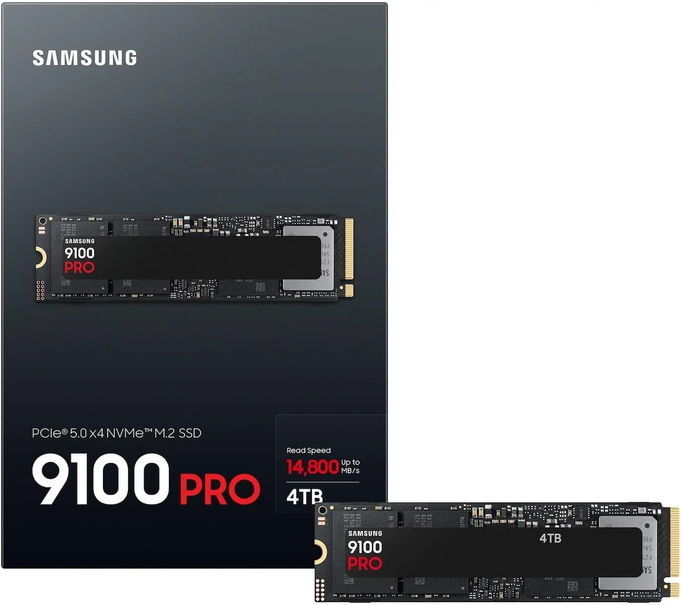 حافظه اس اس دی Samsung 9100 PRO NVMe M.2، ظرفیت 4 ترابایت، PCIe 5.0، سرعت خواندن 14800 مگابایت بر ثانیه، سرعت نوشتن 13400 مگابایت بر ثانیه، اس اس دی داخلی برای بازی، ویرایش ویدئو و هوش مصنوعی، مشکی، مدل MZ-VAP4T0BW