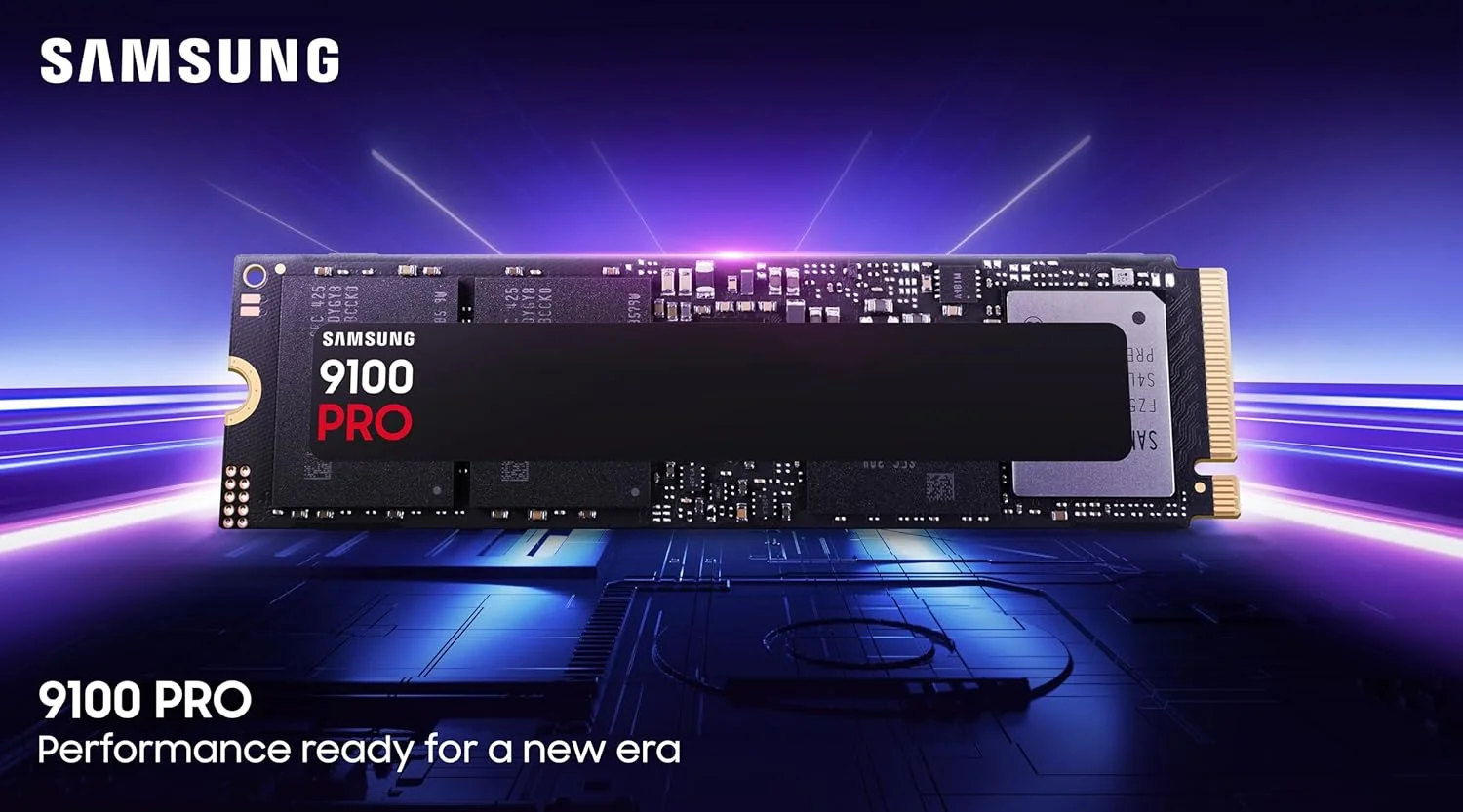 حافظه اس اس دی سامسونگ 9100 PRO با ظرفیت 4 ترابایت، PCIe 5.0x4 M.2 2280، سرعت خواندن ترتیبی تا 14800 مگابایت بر ثانیه، بهترین برای محاسبات هوش مصنوعی، بازی و ایستگاه های کاری سنگین (MZ VAP4T0B/AM)
