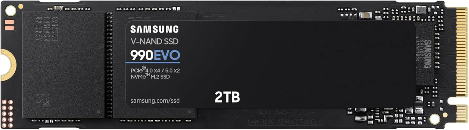 حافظه اس اس دی 2 ترابایتی SAMSUNG 990 EVO، PCIe 5.0 x2 M.2 2280، سرعت تا 5000 مگابایت بر ثانیه، ارتقاء فضای ذخیره سازی برای کامپیوتر/لپ تاپ، فناوری HMB و Intelligent Turbowrite (MZ-V9E2T0B/AM)