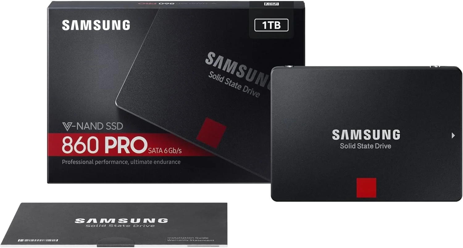 درایو حالت جامد داخلی سامسونگ 860 PRO با ظرفیت 1 ترابایت SATA 2.5 اینچی (SSD) (MZ-76P1T0)، مشکی