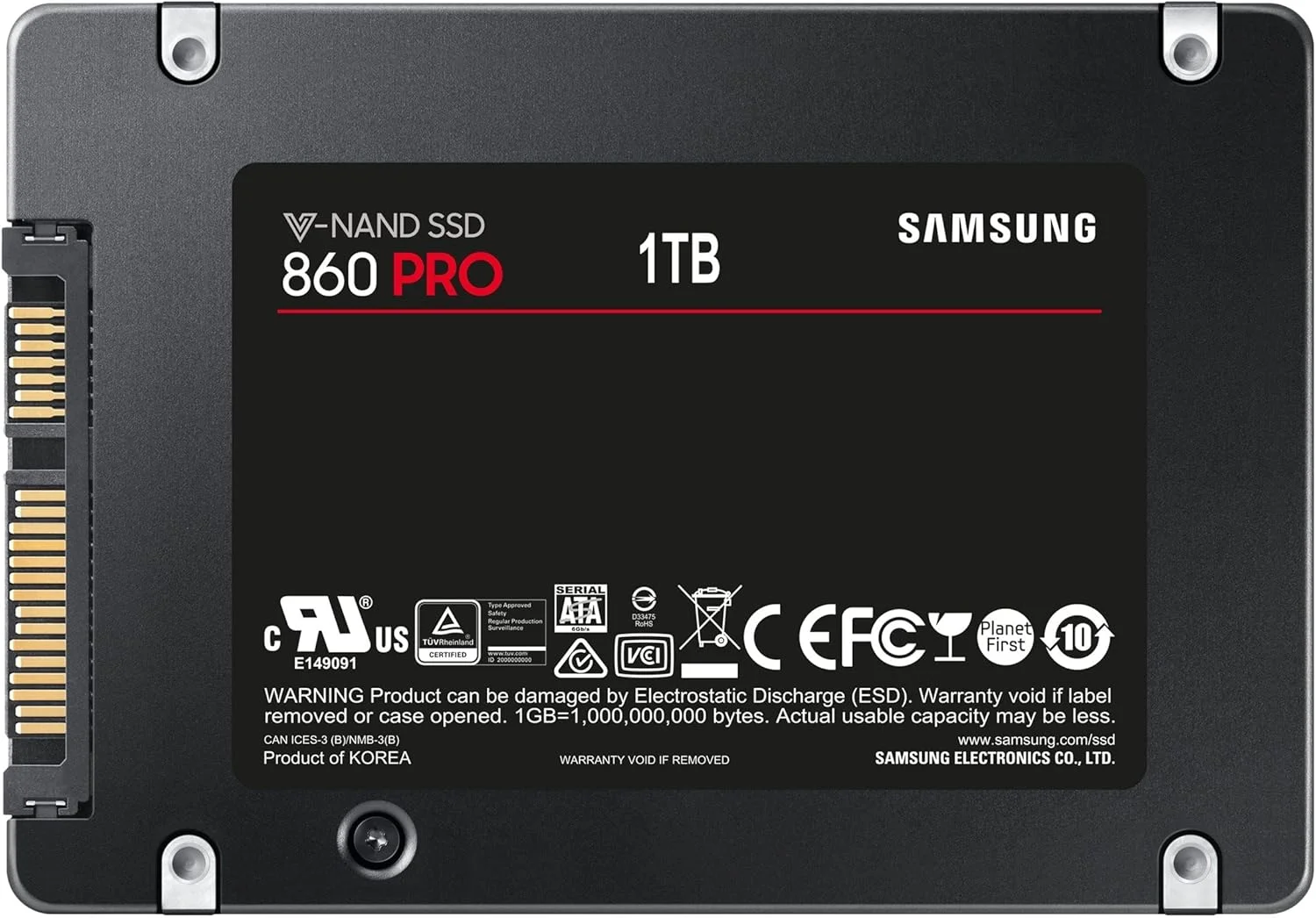 درایو حالت جامد داخلی سامسونگ 860 PRO با ظرفیت 1 ترابایت SATA 2.5 اینچی (SSD) (MZ-76P1T0)، مشکی