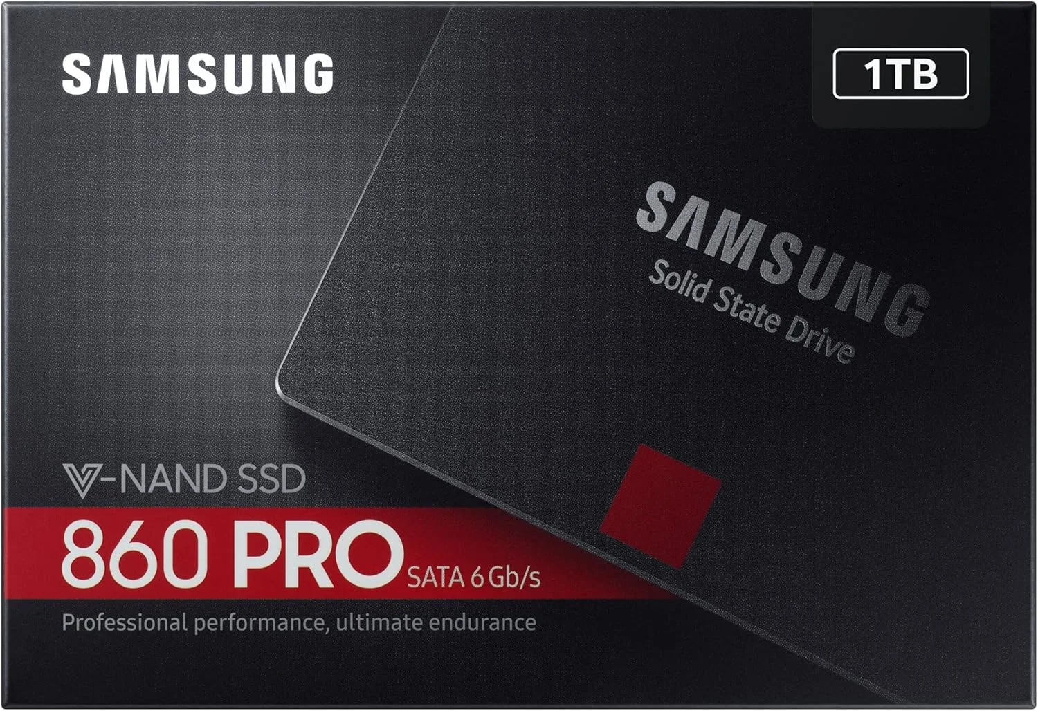 درایو حالت جامد داخلی سامسونگ 860 PRO با ظرفیت 1 ترابایت SATA 2.5 اینچی (SSD) (MZ-76P1T0)، مشکی