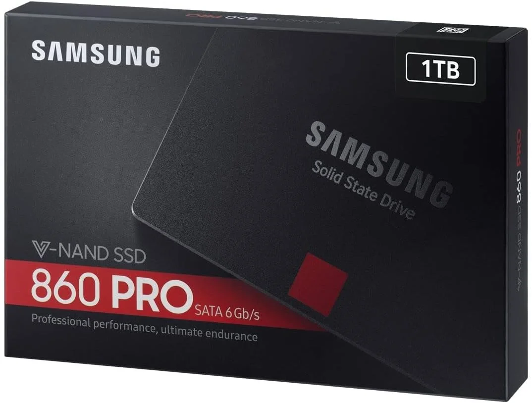 درایو حالت جامد داخلی سامسونگ 860 PRO با ظرفیت 1 ترابایت SATA 2.5 اینچی (SSD) (MZ-76P1T0)، مشکی