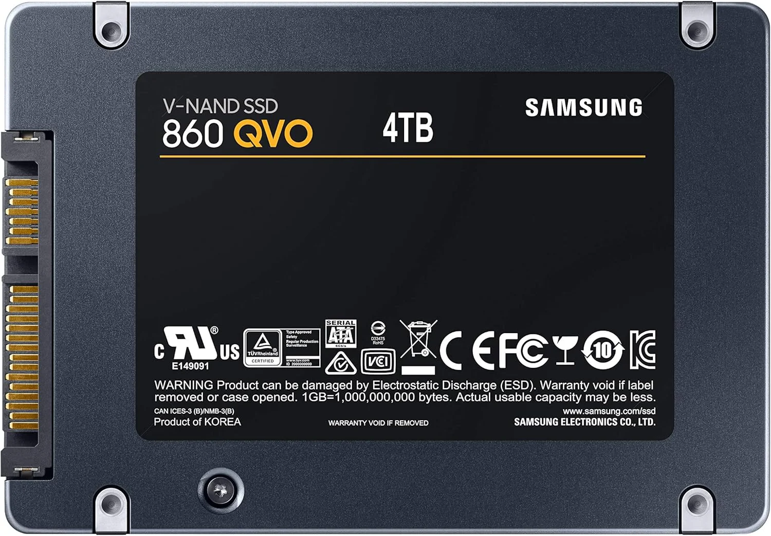 حافظه اس اس دی سامسونگ 860 QVO با ظرفیت 4 ترابایت - 2.5 اینچی SATA 3 اینترنال با تکنولوژی V-NAND (مدل MZ-76Q4T0B/AM)، خاکستری
