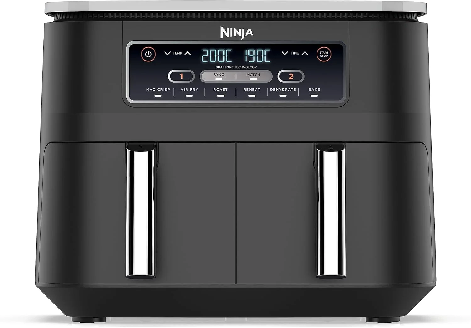 سرخ کن هوا دیجیتال دوگانه Ninja Foodi، 2 کشو، 7.6 لیتر، 6 در 1، سرخ کردن با هوا، ترد کردن حداکثری، برشته کردن، پخت، خشک کردن، پخت 4-6 وعده، نچسب، سبدهای قابل شستشو در ماشین ظرفشویی، مشکی، AF300ME، 2 سال گارانتی