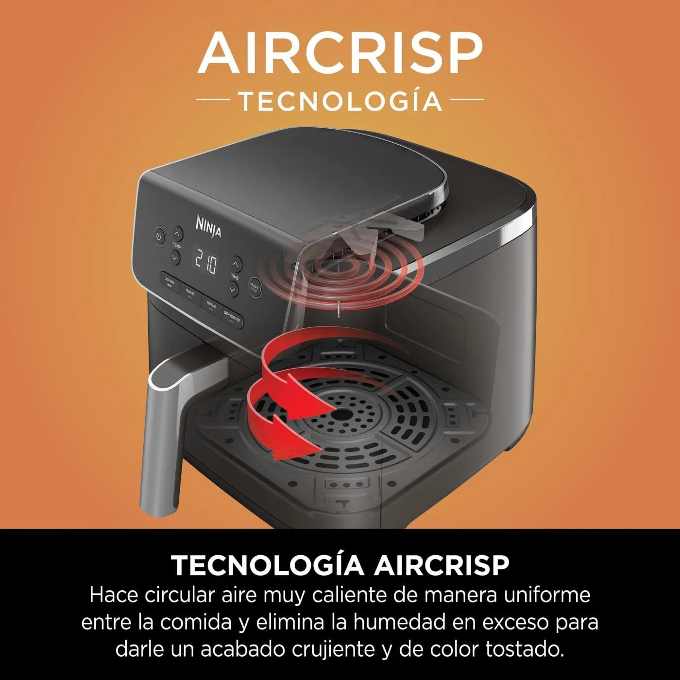 سرخ کن نینجا مدل PRO با ظرفیت 4.7 لیتر، تک سینی، 4 در 1، سرخ کن هوا، برشته کردن، گرم کردن، خشک کردن، برای 1-2 نفر، دیجیتال، برای غذای منجمد، سینی و سبد نچسب، 2000 وات، مشکی AF140EU