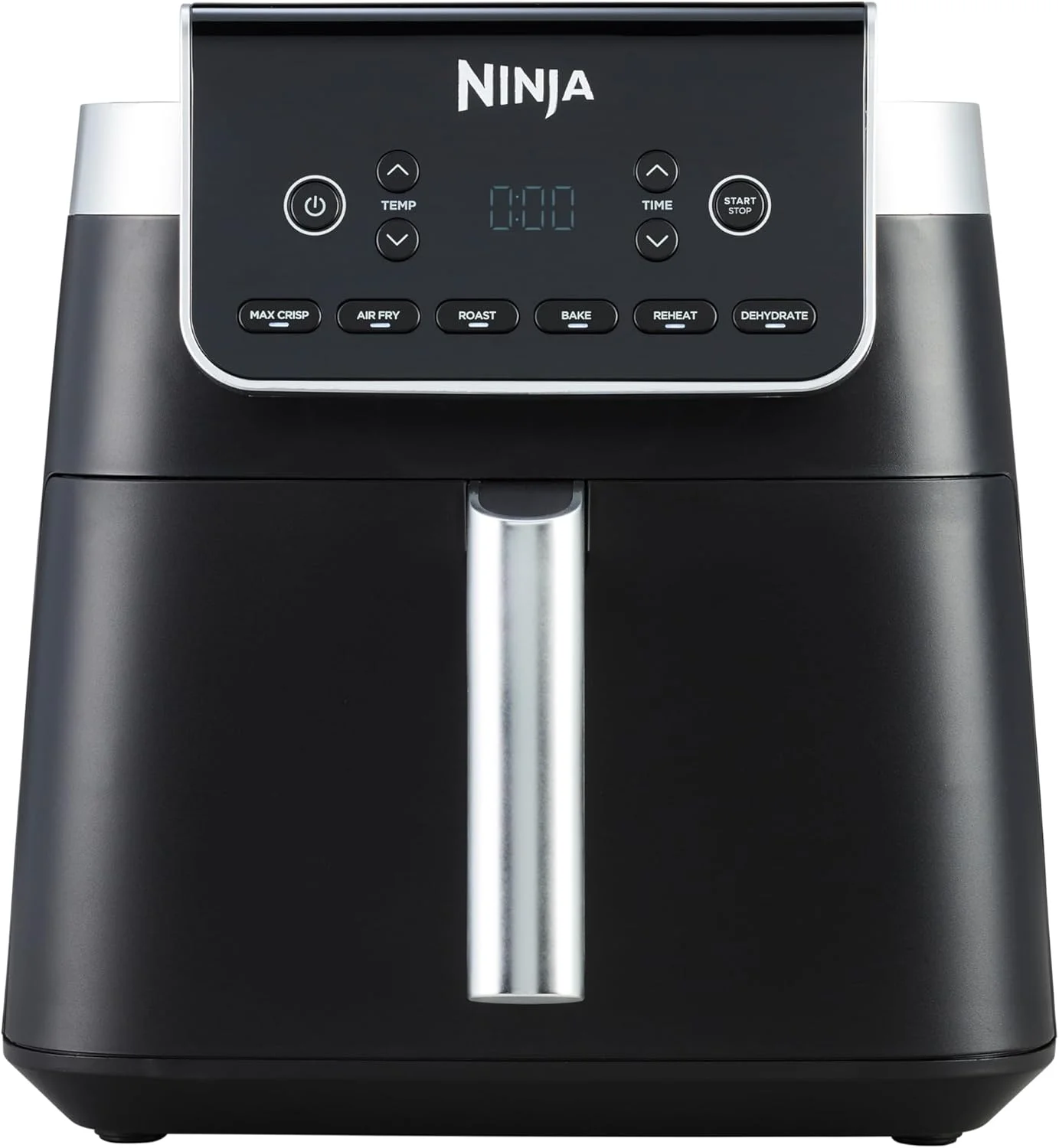 سرخ کن نینجا مدل Ninja Air Fryer MAX PRO، ظرفیت 6.2 لیتر، بدون نیاز به روغن، تک کشو مربعی بزرگ، قابلیت برشته کردن، پخت، سرخ کردن با هوا، سایز خانواده، دیجیتال، پخت از حالت یخ زده، نچسب، سبد و صفحه ترد کننده قابل شستشو در ماشین ظرفشویی، خاکستری، AF180UK