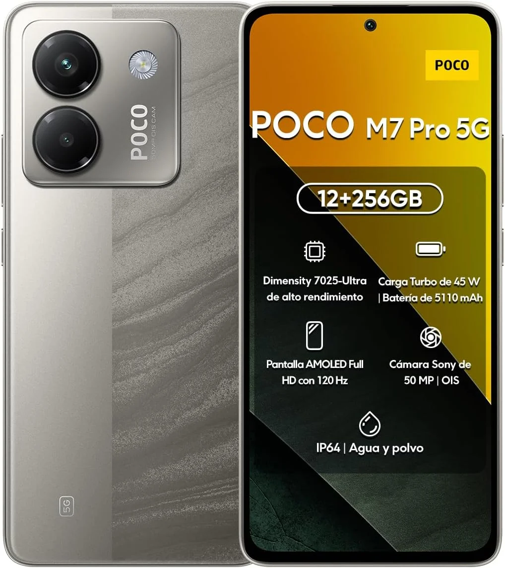 گوشی موبایل POCO M7 Pro 5G نقره ای با 12 گیگابایت رم و 256 گیگابایت حافظه داخلی