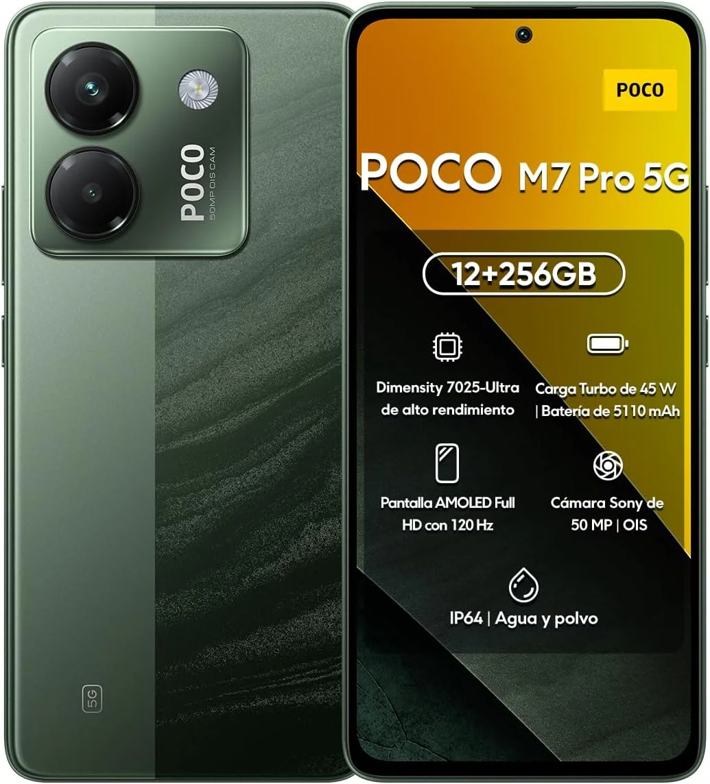گوشی موبایل POCO M7 Pro 5G سبز رنگ با 12 گیگابایت رم و 256 گیگابایت حافظه داخلی