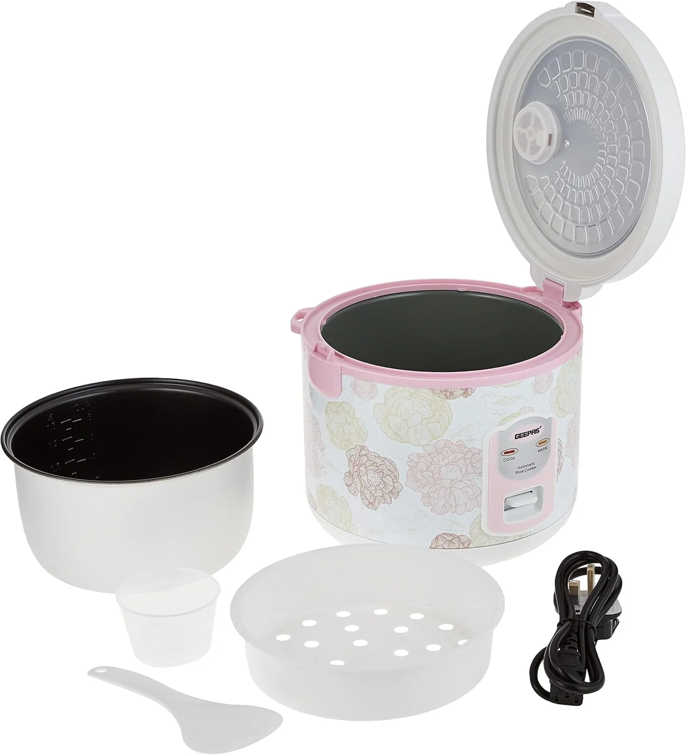 پلوپز برقی 1.5 لیتری جیپاس با بخارپز | دیگ داخلی نچسب 500 وات، پخت خودکار، تمیز کردن آسان، محافظت در برابر درجه حرارت بالا - تهیه و بخارپز سبزیجات و غذای سالم