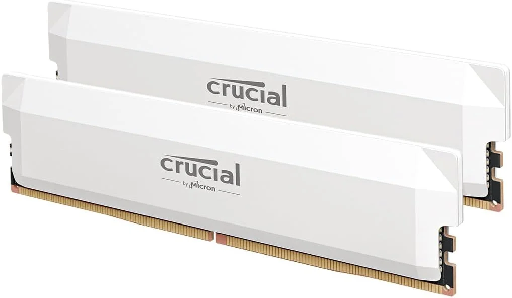 کیت رم 32 گیگابایتی Crucial Pro DDR5 (2x16GB) 6000MHz CL36، حافظه گیمینگ اورکلاک، Intel XMP 3.0 / AMD EXPO، حافظه کامپیوتر (PC) رم DDR5 32GB، سفید - CP2K16G60C36U5W