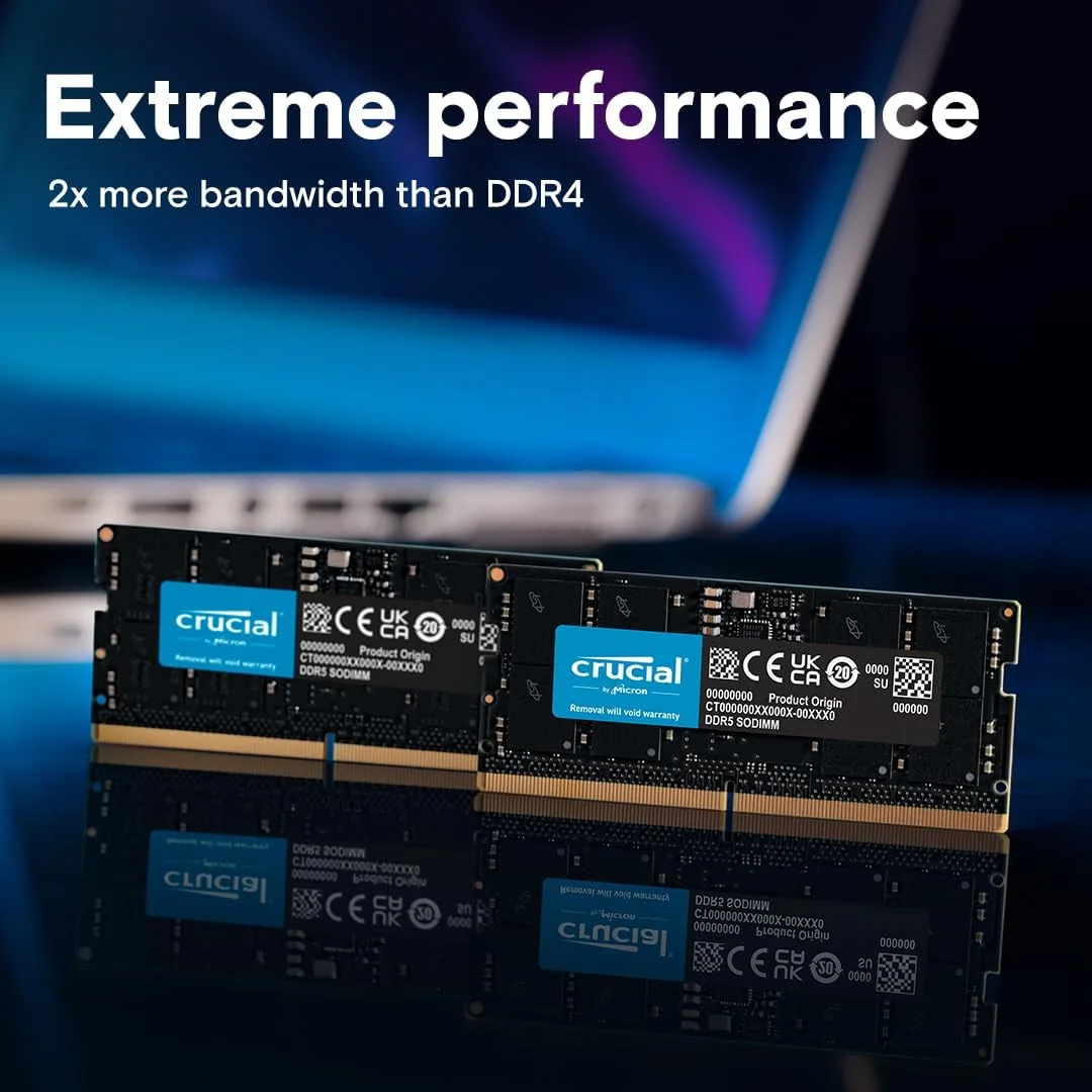 کیت رم 64 گیگابایتی Crucial (2x32GB) DDR5 5600MHz (یا 5200MHz یا 4800MHz) حافظه لپ تاپ CT2K32G56C46S5 کیت رم 64 گیگابایتی Crucial (2x32GB) DDR5 5600MHz (یا 5200MHz یا 4800MHz) حافظه لپ تاپ CT2K32G56C46S5
