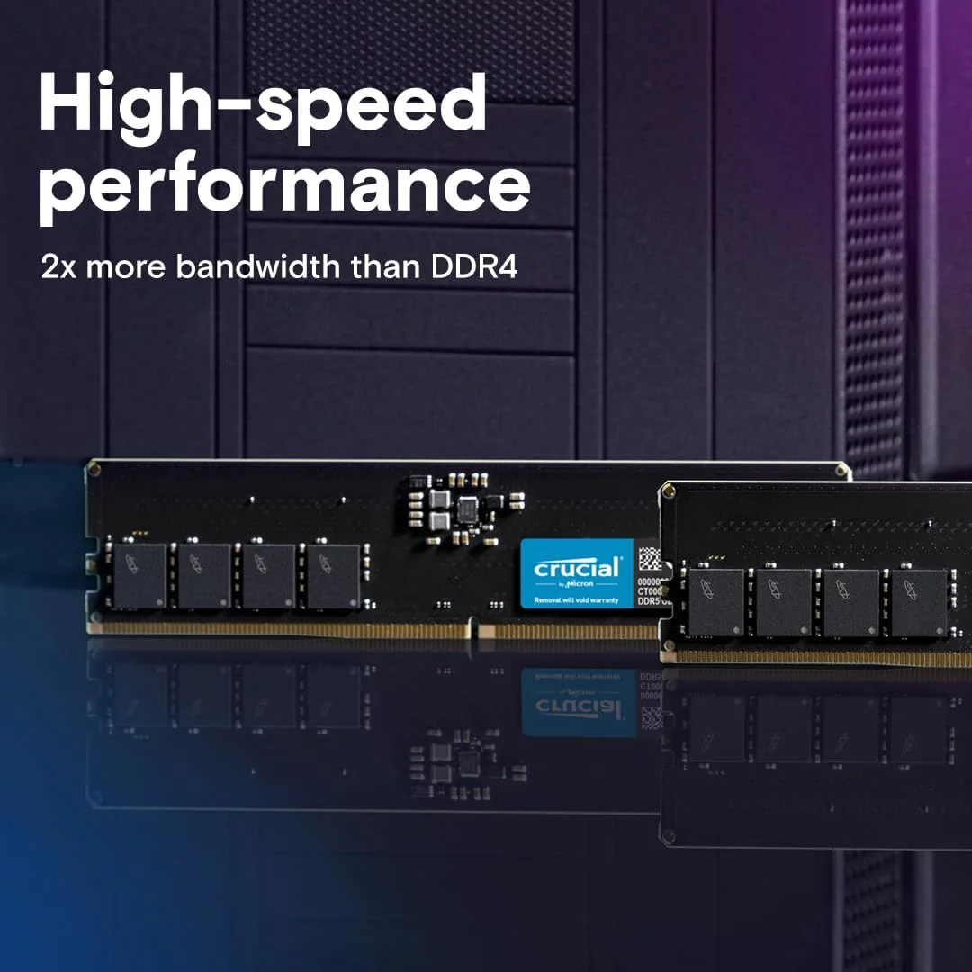 کیت 128 گیگابایتی (2x64 گیگابایت) رم DDR5 کروشیال 5600 مگاهرتز (یا 5200 مگاهرتز یا 4800 مگاهرتز) حافظه دسکتاپ، UDIMM 288-Pin، سازگار با آخرین پردازنده های Intel Core و AMD Ryzen 8000 و بالاتر – CT2K64G56C46U5 کیت 128 گیگابایتی (2x64 گیگابایت) رم DDR5 کروشیال 5600 مگاهرتز (یا 5200 مگاهرتز یا 4800 مگاهرتز) حافظه دسکتاپ، UDIMM 288-Pin، سازگار با آخرین پردازنده های Intel Core و AMD Ryzen 8000 و بالاتر – CT2K64G56C46U5