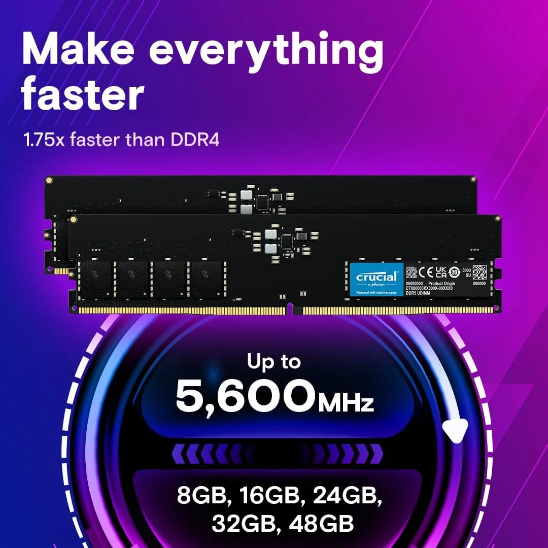 کیت رم کروشیال 64 گیگابایت (2x32 گیگابایت) DDR5 5200MHz (یا 4800MHz) حافظه دسکتاپ مدل CT2K32G52C42U5