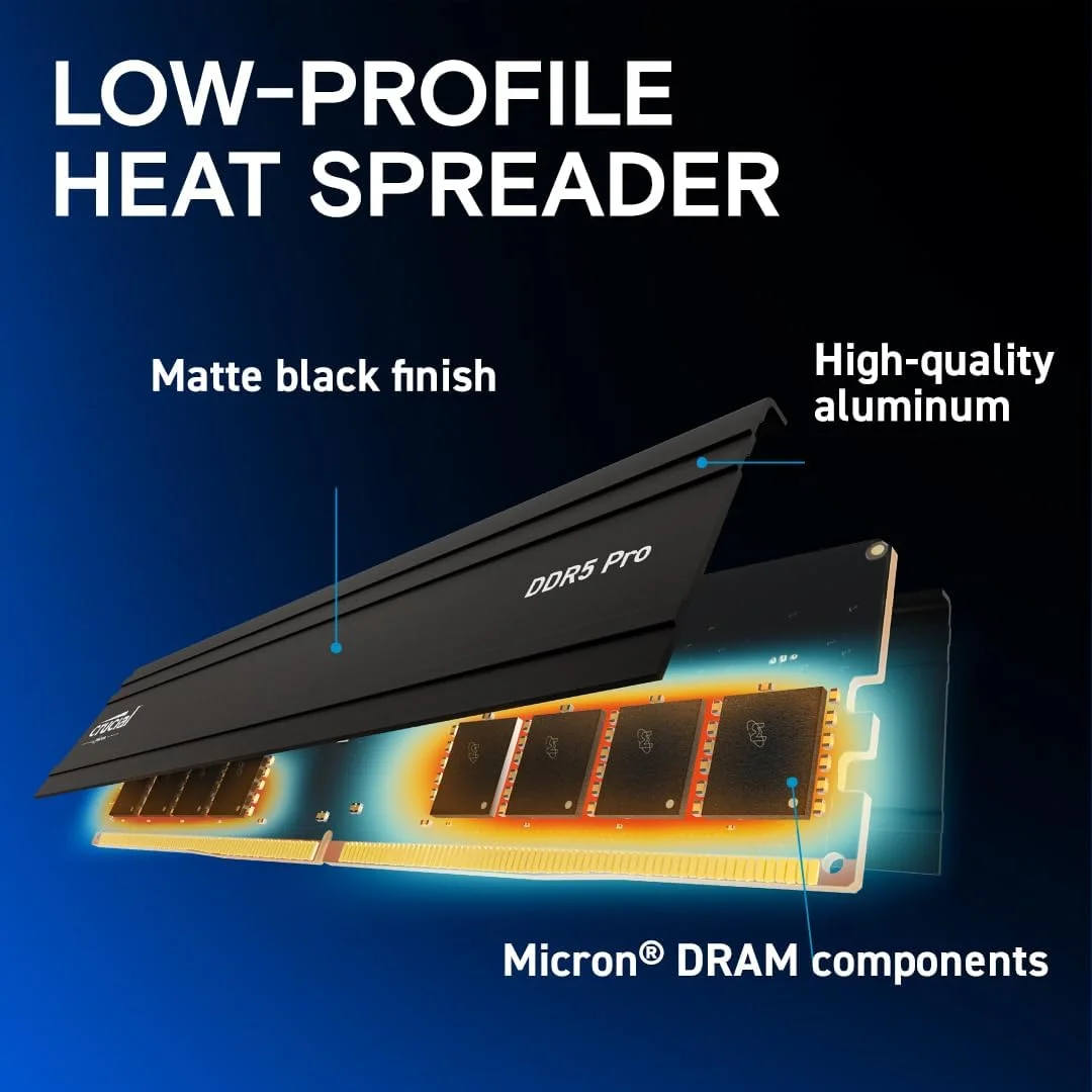 کیت رم 64 گیگابایتی Crucial Pro (2x32GB) DDR5 5600MHz (یا 5200MHz یا 4800MHz) حافظه دسکتاپ مدل CP2K32G56C46U5 کیت رم 64 گیگابایتی Crucial Pro (2x32GB) DDR5 5600MHz (یا 5200MHz یا 4800MHz) حافظه دسکتاپ مدل CP2K32G56C46U5