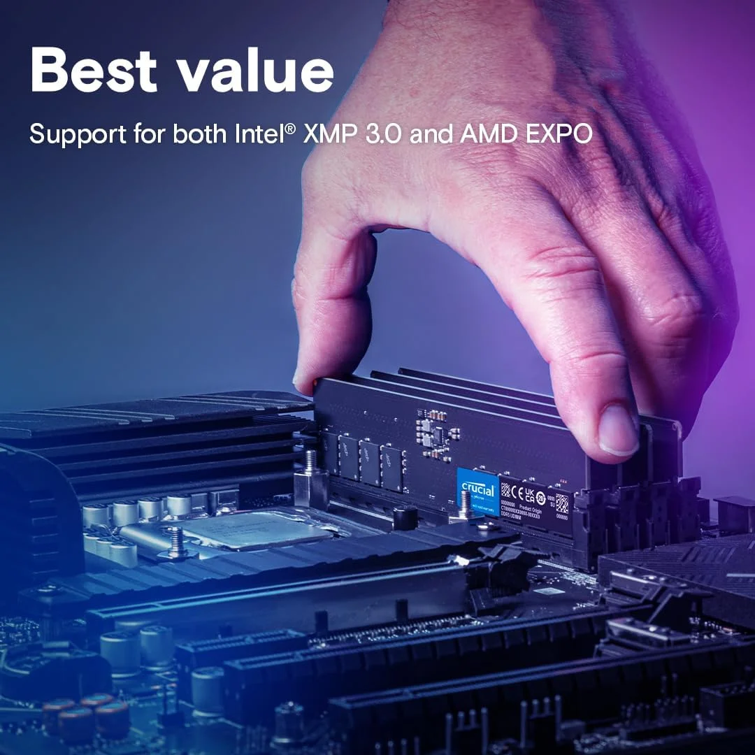 کیت 128 گیگابایتی (2x64 گیگابایت) رم DDR5 کروشیال 5600 مگاهرتز (یا 5200 مگاهرتز یا 4800 مگاهرتز) حافظه دسکتاپ، UDIMM 288-Pin، سازگار با آخرین پردازنده های Intel Core و AMD Ryzen 8000 و بالاتر – CT2K64G56C46U5 کیت 128 گیگابایتی (2x64 گیگابایت) رم DDR5 کروشیال 5600 مگاهرتز (یا 5200 مگاهرتز یا 4800 مگاهرتز) حافظه دسکتاپ، UDIMM 288-Pin، سازگار با آخرین پردازنده های Intel Core و AMD Ryzen 8000 و بالاتر – CT2K64G56C46U5