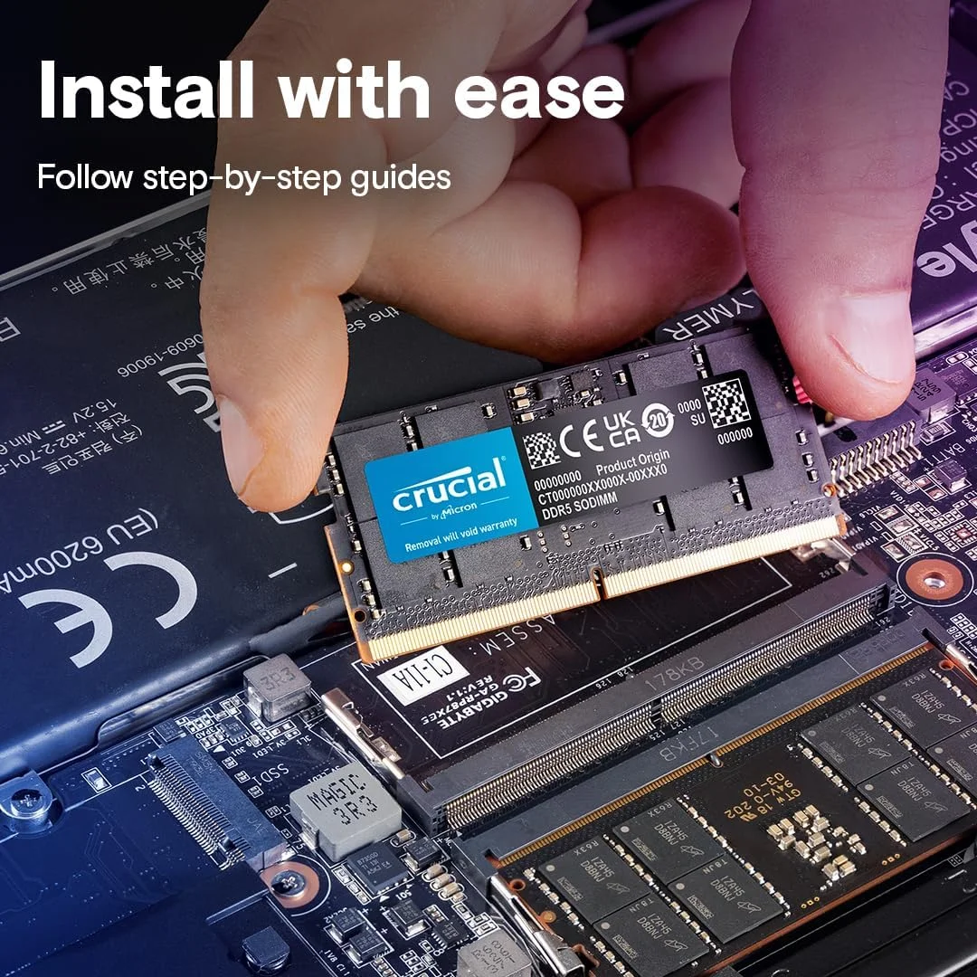 کیت رم 64 گیگابایتی Crucial (2x32GB) DDR5 5600MHz (یا 5200MHz یا 4800MHz) حافظه لپ تاپ CT2K32G56C46S5 کیت رم 64 گیگابایتی Crucial (2x32GB) DDR5 5600MHz (یا 5200MHz یا 4800MHz) حافظه لپ تاپ CT2K32G56C46S5