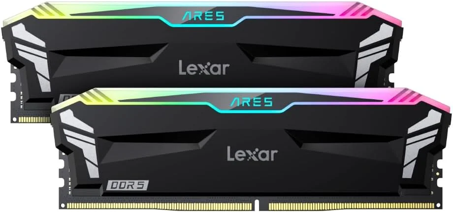 رم دسکتاپ Lexar ARES RGB DDR5 با ظرفیت 32 گیگابایت (2x16GB) و سرعت 6400MT/s CL32 - حافظه دسکتاپ Intel XMP 3.0 (مشکی) مدل LD5EU016G-R6400GDLA