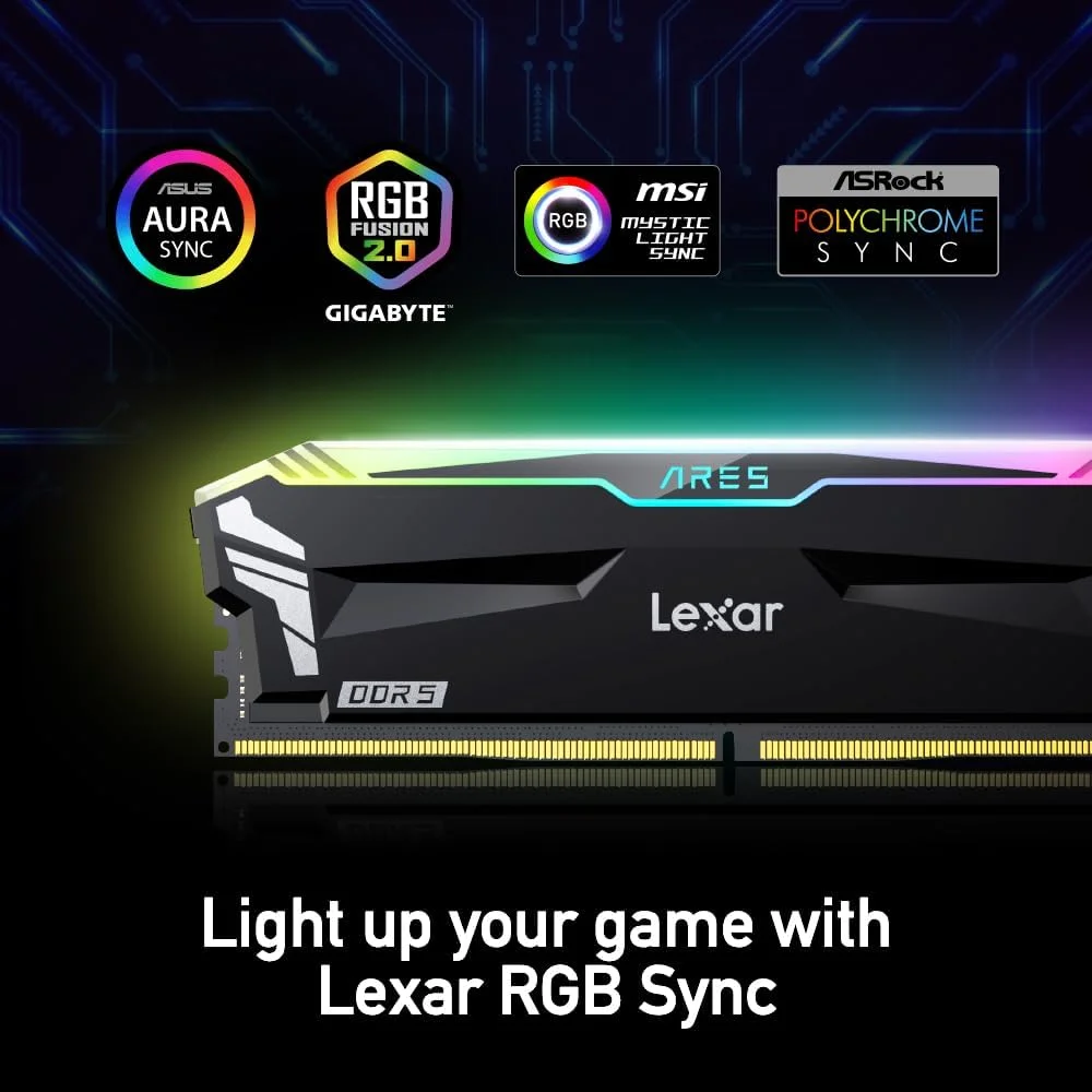 رم دسکتاپ Lexar ARES RGB DDR5 با ظرفیت 32 گیگابایت (2x16GB) و سرعت 6400MT/s CL32 - حافظه دسکتاپ Intel XMP 3.0 (مشکی) مدل LD5EU016G-R6400GDLA رم دسکتاپ Lexar ARES RGB DDR5 با ظرفیت 32 گیگابایت (2x16GB) و سرعت 6400MT/s CL32 - حافظه دسکتاپ Intel XMP 3.0 (مشکی) مدل LD5EU016G-R6400GDLA