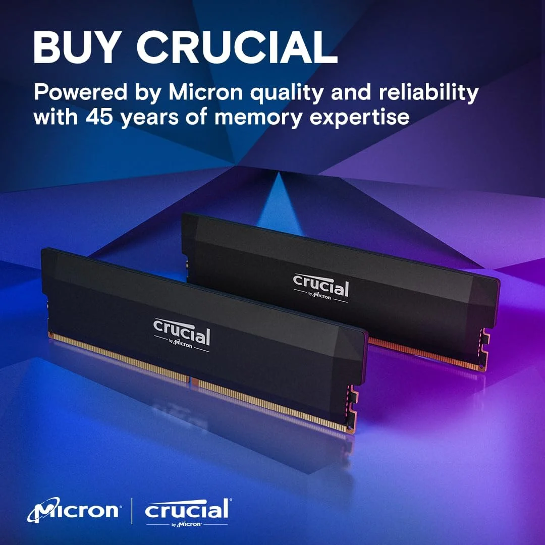 کیت رم اورکلاکینگ Crucial Pro با ظرفیت 32 گیگابایت (2x16GB) DDR5 6000MHz (یا 5600MHz) حافظه دسکتاپ مدل CP2K16G60C36U5B کیت رم اورکلاکینگ Crucial Pro با ظرفیت 32 گیگابایت (2x16GB) DDR5 6000MHz (یا 5600MHz) حافظه دسکتاپ مدل CP2K16G60C36U5B
