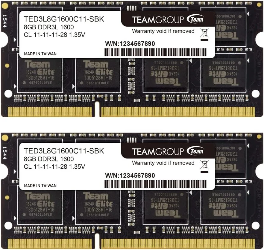 کیت 16 گیگابایتی رم TEAMGROUP Elite DDR3L (2 عدد 8 گیگابایتی) 1600 مگاهرتز PC3-12800 CL11 بدون بافر Non-ECC 1.35 ولت SODIMM 204-Pin لپ تاپ نوت بوک PC ماژول حافظه کامپیوتر رم ارتقا - TED3L16G1600C11DC-S01-16GB
