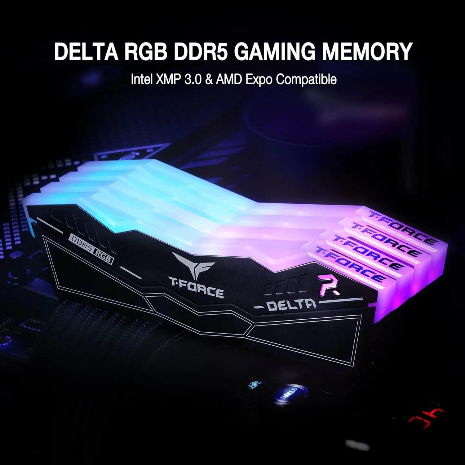 رم دسکتاپ TEAMGROUP T-Force Delta RGB DDR5 با ظرفیت 32 گیگابایت (2x16GB) 6000MHz PC5-48000 CL38 سازگار با Intel XMP 3.0 و AMD Expo مدل FF3D532G6000HC38ADC01