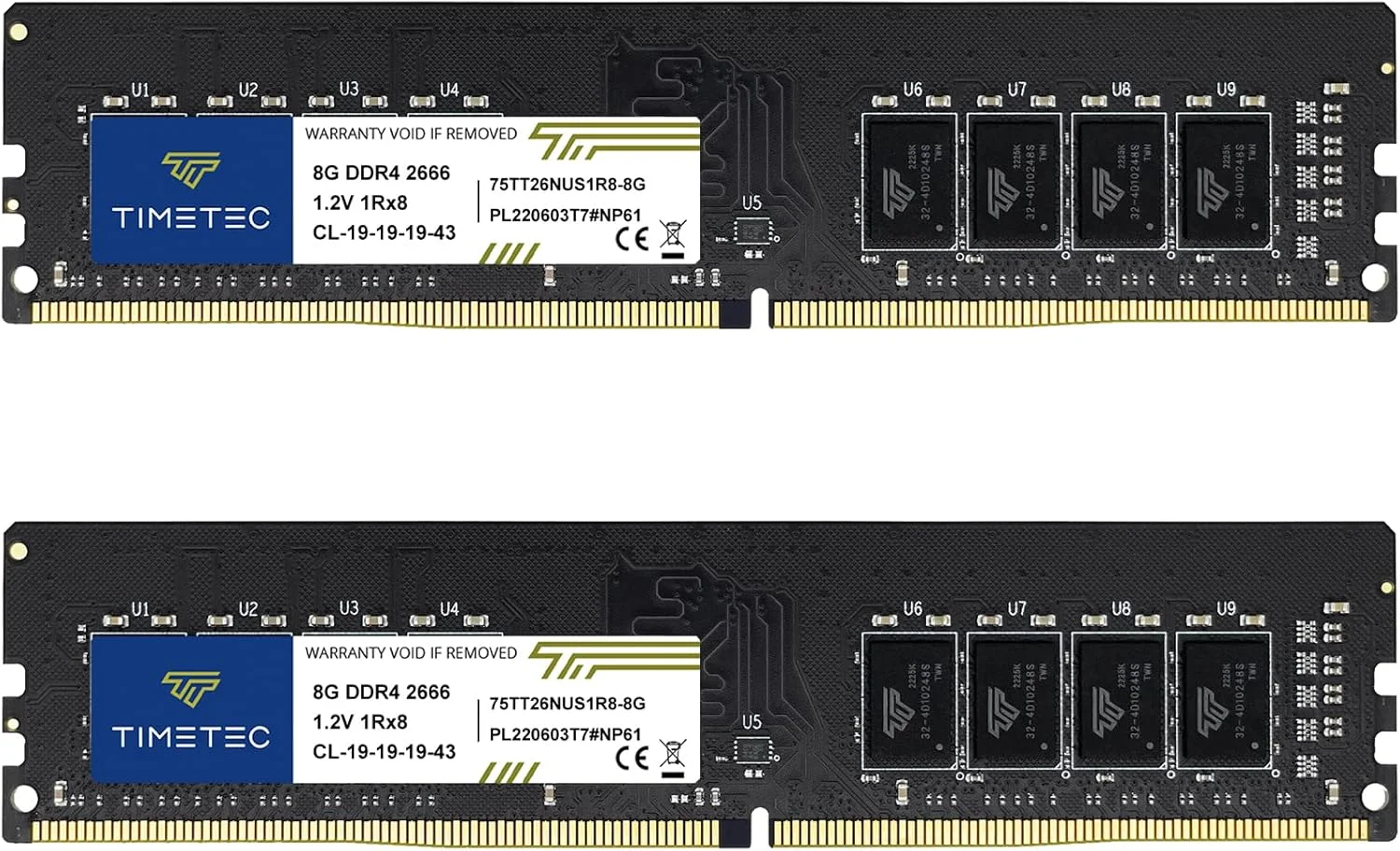 کیت 16 گیگابایتی (2x8GB) Timetec DDR4 2666MHz PC4-21300 بدون بافر Non-ECC 1.2V CL19 1Rx8 تک ردیفه 288 پین UDIMM حافظه رم کامپیوتر رومیزی (کیت 16 گیگابایتی (2x8GB))