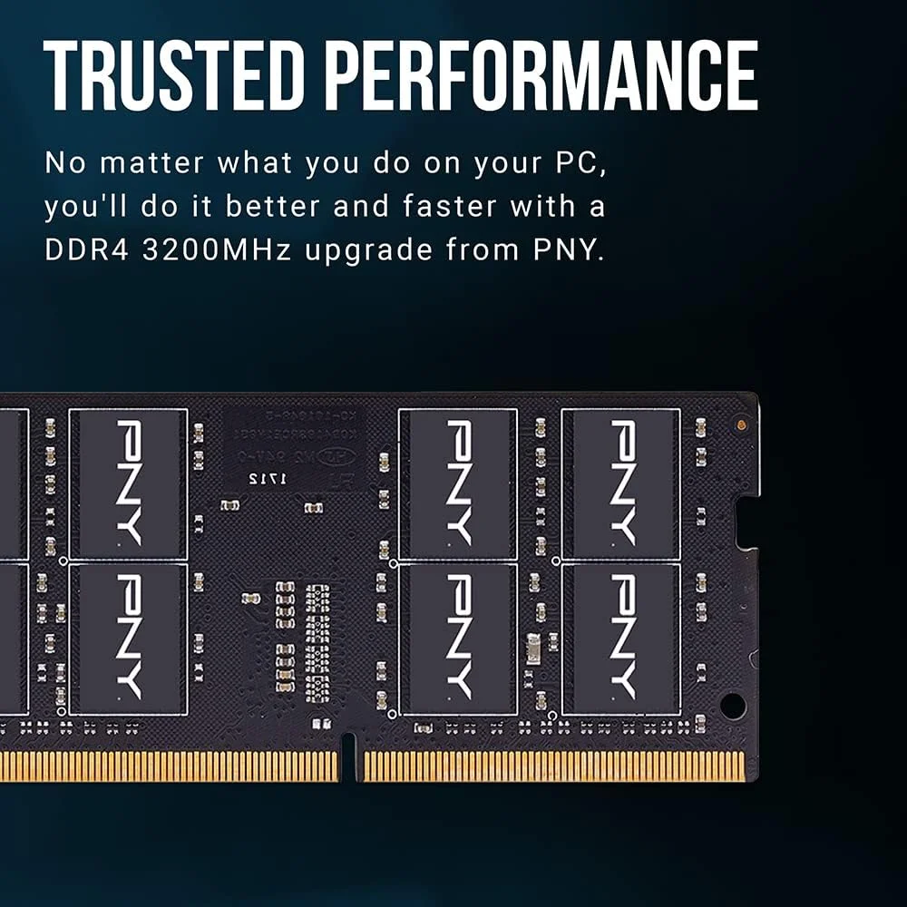 PNY Performance رم 16 گیگابایتی DDR4 با فرکانس 3200 مگاهرتز (PC4-25600) CL22 (سازگار با فرکانس‌های 2933 مگاهرتز، 2666 مگاهرتز، 2400 مگاهرتز یا 2133 مگاهرتز) 1.2 ولت نوت‌بوک/لپ‌تاپ (SODIMM) کیت حافظه کامپیوتر – MN16GSD43200-TB