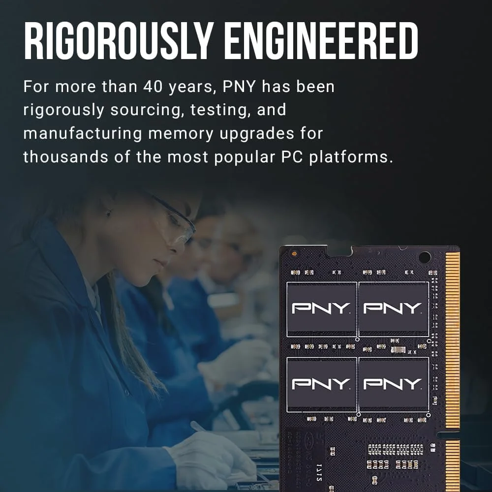 PNY Performance رم 16 گیگابایتی DDR4 با فرکانس 3200 مگاهرتز (PC4-25600) CL22 (سازگار با فرکانس‌های 2933 مگاهرتز، 2666 مگاهرتز، 2400 مگاهرتز یا 2133 مگاهرتز) 1.2 ولت نوت‌بوک/لپ‌تاپ (SODIMM) کیت حافظه کامپیوتر – MN16GSD43200-TB
