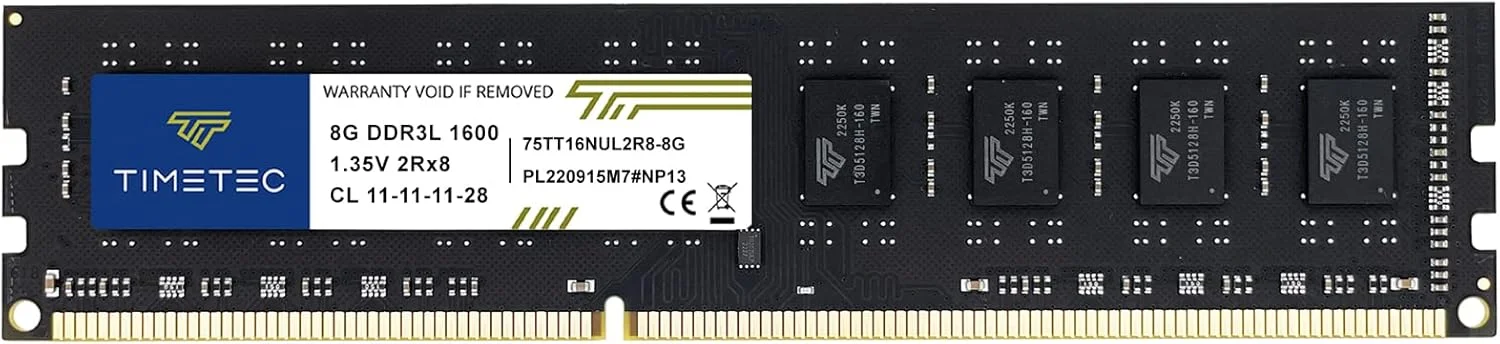 رم کامپیوتر دسکتاپ Timetec 8GB DDR3L / DDR3 1600MHz (DDR3L-1600) PC3L-12800 / PC3-12800 (PC3-12800U) Non-ECC Unbuffered 1.35V / 1.5V CL11 2Rx8 Dual Rank 240 Pin UDIMM (8GB)