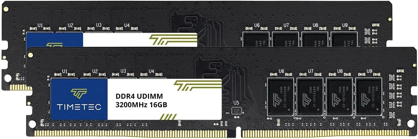 کیت 32 گیگابایتی (2x16GB) Timetec DDR4 3200MHz (یا 2933MHz یا 2666MHz) PC4-25600 Non-XMP CL22 1.2V Non-ECC Unbuffered 2Rx8 Dual Rank 288 Pin UDIMM حافظه رم کامپیوتر رومیزی