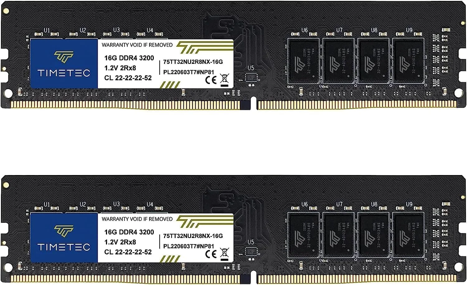 کیت 32 گیگابایتی (2x16GB) Timetec DDR4 3200MHz (یا 2933MHz یا 2666MHz) PC4-25600 Non-XMP CL22 1.2V Non-ECC Unbuffered 2Rx8 Dual Rank 288 Pin UDIMM حافظه رم کامپیوتر رومیزی