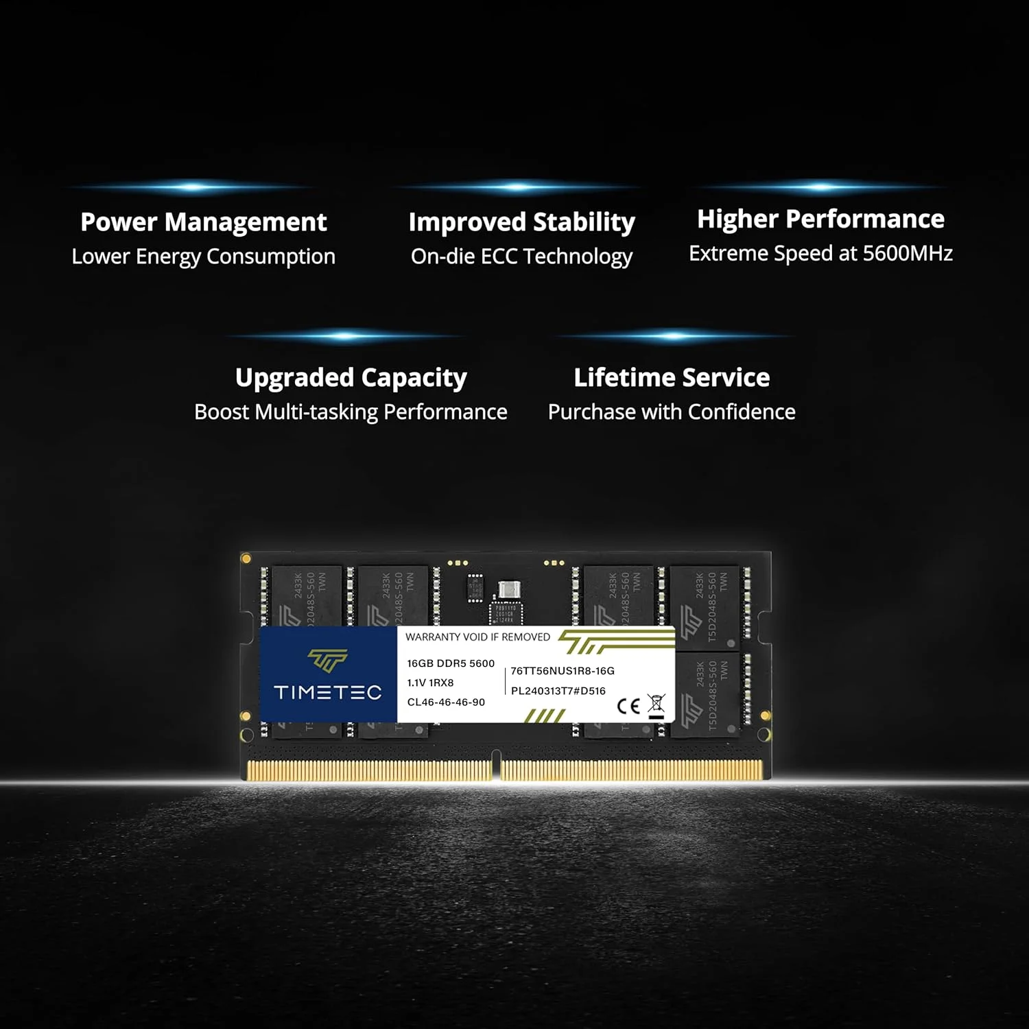 کیت 32 گیگابایتی (2x16 گیگابایت) Timetec DDR5 5600MHz PC5-44800 Unbuffered Non-ECC 1.1V CL40 1Rx8 تک ردیفه 262 پین SODIMM ارتقاء ماژول رم حافظه لپ تاپ کیت 32 گیگابایتی (2x16 گیگابایت) Timetec DDR5 5600MHz PC5-44800 Unbuffered Non-ECC 1.1V CL40 1Rx8 تک ردیفه 262 پین SODIMM ارتقاء ماژول رم حافظه لپ تاپ
