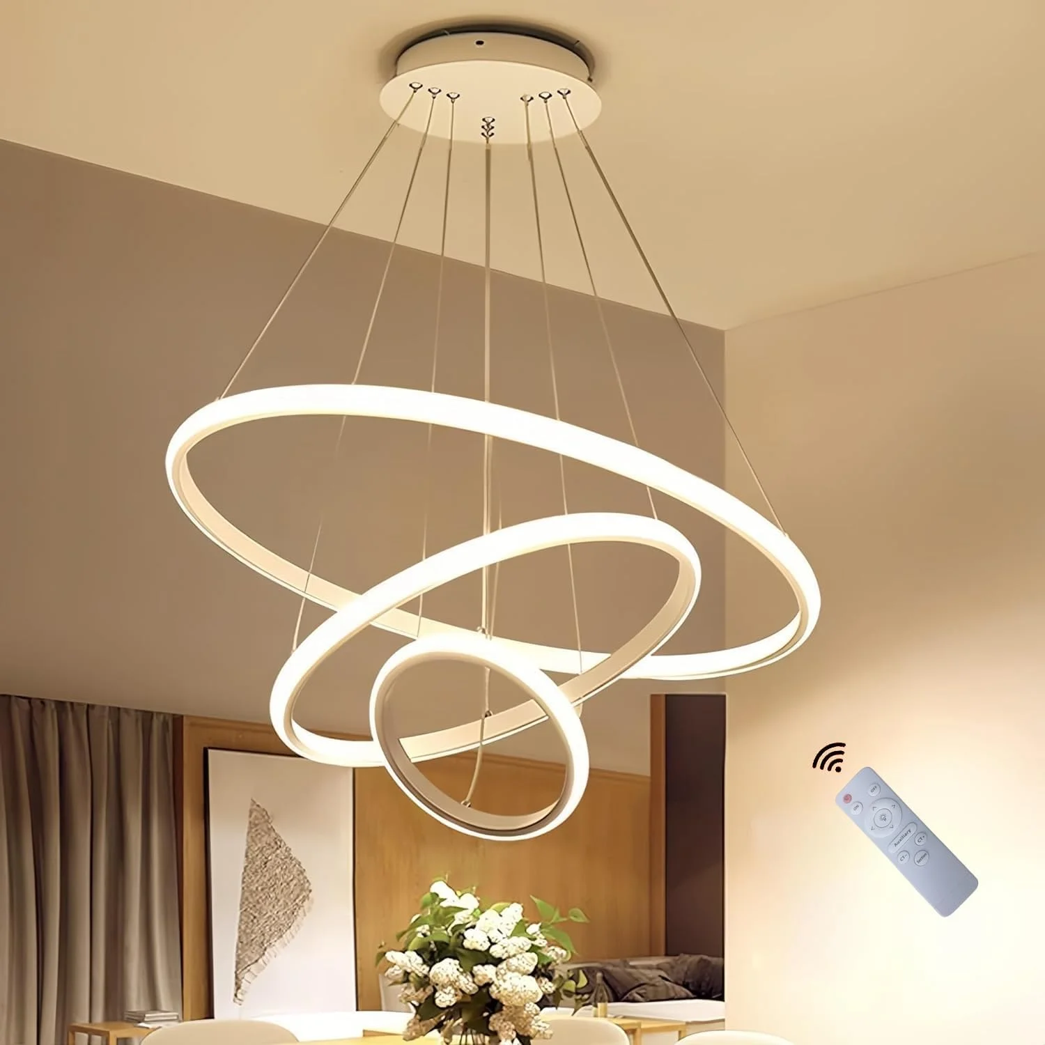 لوستر مدرن LED سه حلقه Forrio®، چراغ آویز LED، مناسب برای روشنایی سقف اتاق نشیمن، آشپزخانه، خانه روستایی، لوستر با ارتفاع قابل تنظیم برای اتاق غذاخوری، اتاق خواب، راهرو (سفید) لوستر مدرن LED سه حلقه Forrio®، چراغ آویز LED، مناسب برای روشنایی سقف اتاق نشیمن، آشپزخانه، خانه روستایی، لوستر با ارتفاع قابل تنظیم برای اتاق غذاخوری، اتاق خواب، راهرو (سفید)