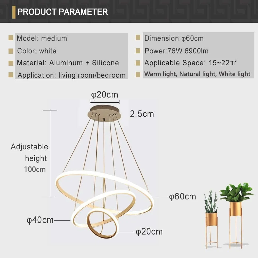 لوستر مدرن LED سه حلقه Forrio®، چراغ آویز LED، مناسب برای روشنایی سقف اتاق نشیمن، آشپزخانه، خانه روستایی، لوستر با ارتفاع قابل تنظیم برای اتاق غذاخوری، اتاق خواب، راهرو (سفید) لوستر مدرن LED سه حلقه Forrio®، چراغ آویز LED، مناسب برای روشنایی سقف اتاق نشیمن، آشپزخانه، خانه روستایی، لوستر با ارتفاع قابل تنظیم برای اتاق غذاخوری، اتاق خواب، راهرو (سفید)